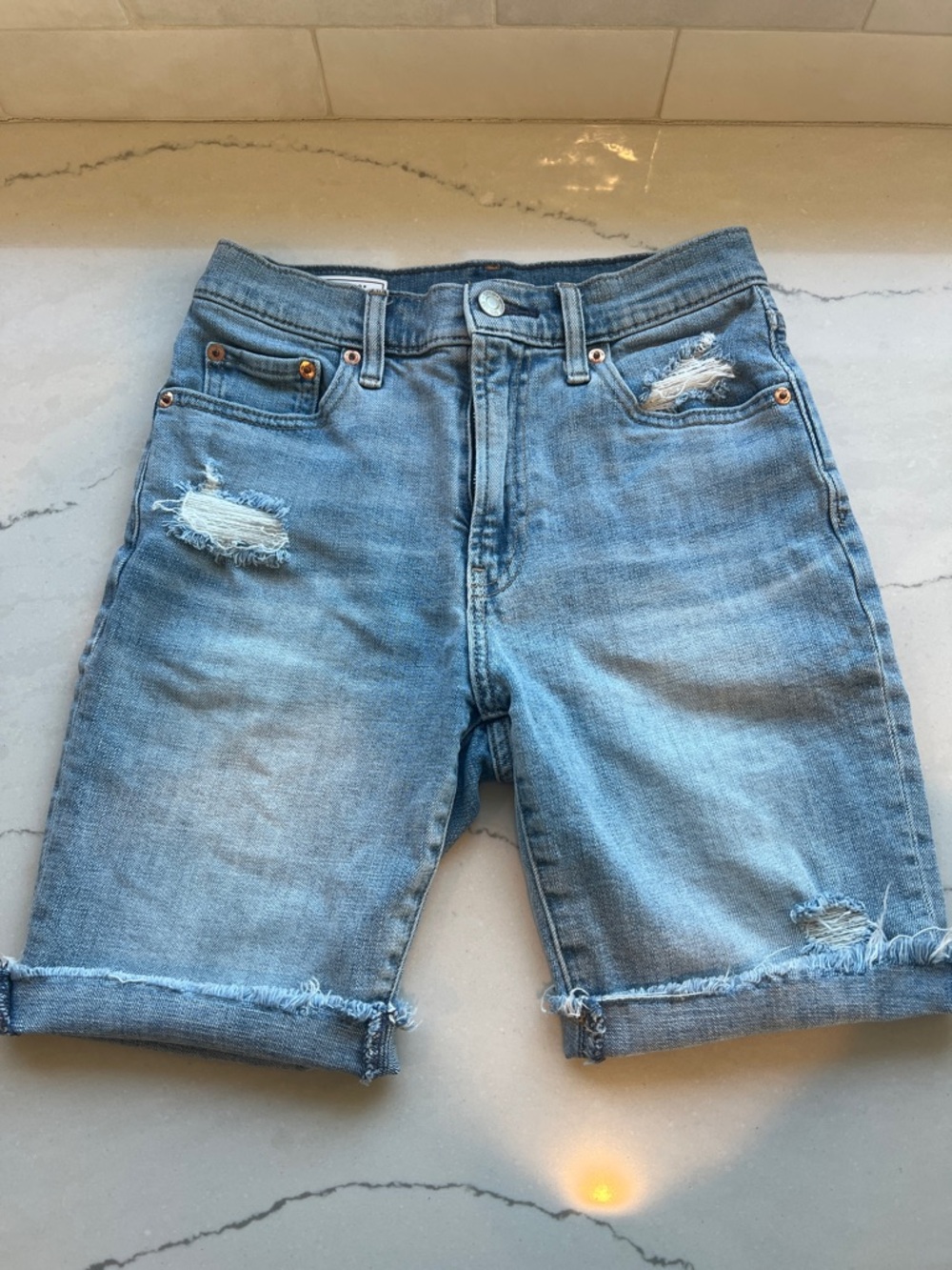 GAP Light Blue Distressed 9" Denim Bermuda Shorts high rise 24 00R